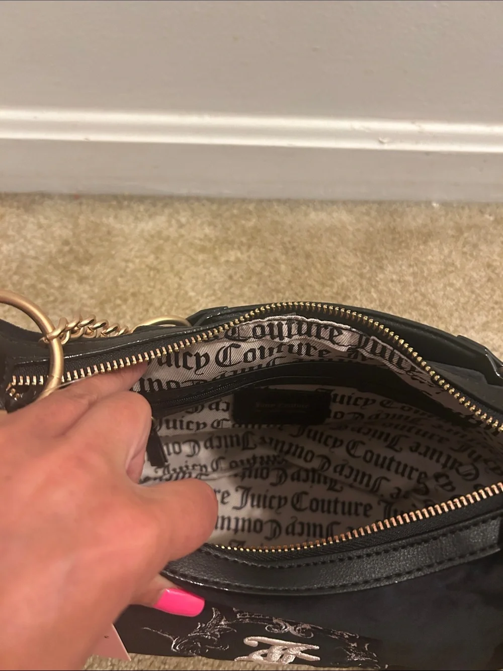 Juicy Couture Black Hobo Bag with Gold Heart Charm